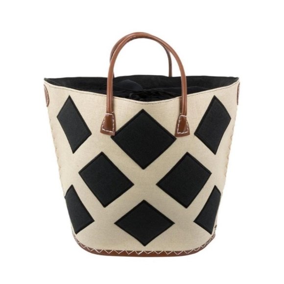 LARGE Diamond straw tan black tote bag NWT Summer beach pool farmer's market new - Picture 13 of 13